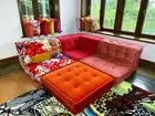 Mah Jong Sofa Red Orange Full Couch set for Living room Boho Floor Level Sofas