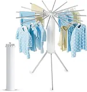 Tripod Clothes Drying Rack, Portable Folding Drying Rack for Laundry, Travel, Indoor Outdoor, Collapsible Laundry Floor Stand for Balcony Household (Aluminum, Silver & White)