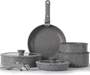 vkoocy Pot and pan Set with Removable Handle, Nonstick Cookware Set Detachable Handle, Induction Kitchen Camping Stackable Pots Pans, Dishwasher/Oven Safe, Grey