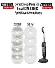 8-Pack Mop Pads for Bissell 3764 37643 SpinWave+ Vac Cordless All-in-One Steam
