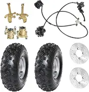 Set of 2 ATV Tires and Rims 19x7-8 Tubeless 4PR Wheels 19x7.00-8 with 4 Stud Wheel Hubs Steering Spindle 88mm Spacing & Brake Caliper Assembly Disc Rotors for Go Kart Quad Bike Lawn Mowers