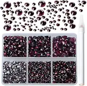 Bymitel 5000 Pieces 6 Mixed Sizes Glue Fix on Glass Rhinestones Round Crystal Gems Flatback for DIY Jewelry Making with one Picking Pen(6-Sizes 5000PCS, Amethyst)