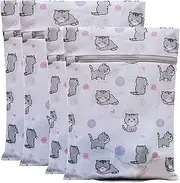 Xducom Mesh Laundry Bags for Delicates,Set of 4 Lingerie Wash Bag with Cute Prints,Bra Bag for Washing Machine,Blouse,Hosiery,Stocking, Underwear,Sweaters(CAT) (4)