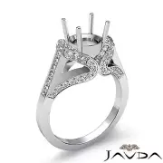Halo Pave Round Diamond Engagement Semi Mount Ring 14k White Gold Set 1.2 Ctw