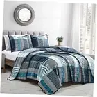 3-Piece Bruis Plaid Blue Bedspread Set Size Checker Navy Quilt Queen Bruise