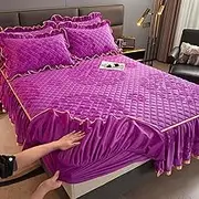 3pc Ruffle Bedspread Sheet, Ruffle Skirt Bedspread, Wrap Around Bed Skirt, Bed Skirt Full Size, with 2 Pillow Shams, Bedding Set(D,180 * 220cm)