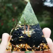 Tree of Life Orgone Pyramid Peridot With Obsidian Crystal Stone Energy Chakra