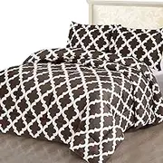 ComfyWell Double Duvet -Printed Comforter Bedspreads, Coverlets & Sets, 2 Pillowcases Warm and Anti Allergy All Season Coverless Duvet, Throws for Bed. (Double (200x200cm), Brown)