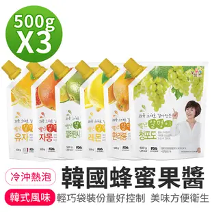 【韓味不二】韓國袋裝花泉蜂蜜果醬茶 500g x3入組(蜂蜜柚子茶/白葡萄/金桔/橘子/檸檬/葡萄柚)【蝦皮團購】