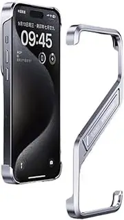 SNIDII Luxury Z Shape Aluminum Alloy Rimless Phone Case for 16 Pro Max Metal Stand Heat Dissipation Shockproof Cover (Silver)