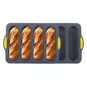 Loaf Pan with Four Bun French Bread Loaf Pan Non-Stick Pan Silicone,13"x13",1 PC