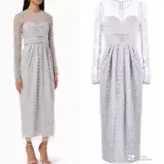 RRP US$615 Self-Portrait cluster sequin midi dress grey silver embellished S NWT