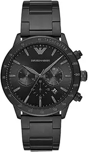 [Emporio Armani] Men's Quartz Chronograph Watch chronograph Display and Black, Black/black Stainless Steel Strap, AR11242