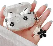 Compatible with AirPods Pro 2 Clear Case,Cute Cartoon Flower Pattern Design with Floral Keychain, Soft TPU Protective Shockproof Case for AirPod Pro 2nd for Girls Women-Black