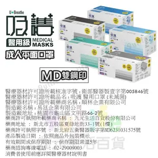 【九元生活百貨】吸護 醫用成人平面口罩/湖水綠50枚 MD雙鋼印 鼻梁壓條 醫用口罩 (未滅菌)