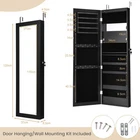 Lockable Jewelry Cabinet with Full-Length Mirror & LED Lights, Wall/Door Mount