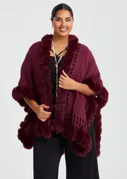 [Taking Shape] Taking Shape Detailed Fur Cape in Dark Wine - Women's Accessories Dark Wine