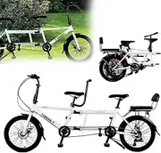 Foldable Tandem Beach Cruiser Bike, Tandem Adult Beach Cruiser Bicycles, 20-Inch Wheels, 3 Seater, 7-Speed, Size 210x35x110cm, Folded Size 110x35x62cm, Maximum Load 200kg White
