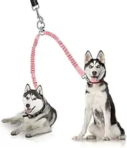 YAODHAOD Double Dog Leash,Two Dog Leash Splitter, No Tangle 360° Swivel Rotation Reflective Lead, Adjustable Length Bungee Heavy Duty Walking Training Dual Dog Leash Extension (Pink)