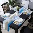 Light Blue and Grey Abstract Modern Table Runner Place Mats 90x13inch, 04