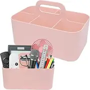 BLLREMIPSUR Plastic Portable Caddy with Handle, Pink Bathroom Shower Caddy Organizer, 5 Grid Small Caddies Storage Basket for Makeup, Cleaning, Art Craft, Stationery