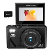 4K Digital Camera with 180 Degree Flip Screen WiFi Vlogging Camera with 64G TDF Card