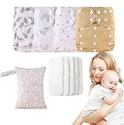 Reusable Cloth Diapers,Adjustable Washable Cloth Baby Diapers | Absorbent & Breathable Liners with 4 Inserts & 1 Wet Bag for Toddler Boys Girls