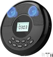 Portable CD Player for Car with Dual Stereo Speakers and Anti-Skip Protection,Rechargeable CD Player Portable with Headphones,Discman,Walkman CD Player with LCD Display, AUX Cable, Backlight