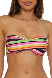 [Trina Turk] Women's Anniversary Stripe Bandeau Bikini Top, Adjustable, Tie Back, Swimwear Separates