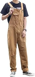 [CYGE] Men's Zip Fly Bib Overall Relaxed Fit Big-Tall Denim Contrasting Colors Trousers Dark Blue S-6XL