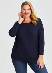 [Virtuelle] Taking Shape Natural Asymmetrical Rib Top Size 26 in Navy, Viscose - Plus Size Women's Clothing Navy
