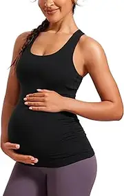 [CRZ YOGA] Butterluxe Womens Racerback Maternity Tank Tops Ruched Sleeveless Pregnancy Yoga Top with Built in Bra Workout Shirt
