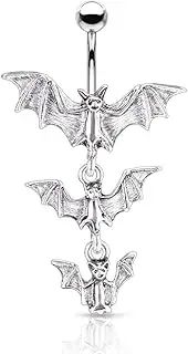 [Pierced Owl] Gothic Triple Vampire Bat Dangling Belly Button Ring
