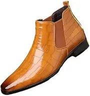 [MVIOBUY] Men's Leather Print Slip On Chelsea Boots Comfortable High Top Pointed Toe Elastic Band Pull On Business Casual Dress Ankle Boots