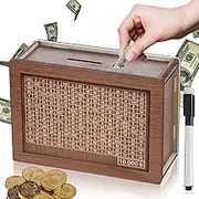 Cash Vault Wooden Savings Box, Money Box With Counting Target, 10000 Savings Challenge, Coin Bank for Boys and Girls