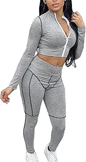 [RISCUYY] Two Piece Sets for Women Long Sleeve Zipper Corp Tops and Leggings Pants Lounge Sets Matching Clothing