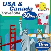 Happy USA and Canada 30 Days Unlimited Data Travel Sim Card (excludes Alaska & Guam) | 15GB of 5G High-Speed Data Then 128kbps | Easy Activation | No Need Registration