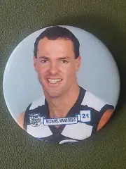 MICHAEL MANSFIELD NO 21 -COLLINGWOOD MAGPIES AFL TIN BADGE CIRCA 1990's