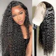 Deep Wave Lace Front Wigs Human Hair for Black Women Brazilian Deep Curly Human Hair Wigs 150% Density 13 4 Curly Lace Front Wigs Natural Colour (22, Lace Front Wig)