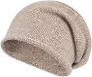 [Villand] 100% Cashmere Slouchy Beanie Hat for Women, Knitted Ladies Soft Warm Cashmere Skull Beanies Cap