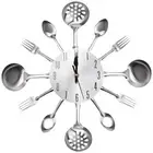 5X(Metal Kitchen Cutlery Wall Clock 14 Inch with Fork Spoon 3D Non Ticking7298