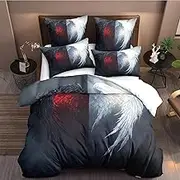 CCoutueChen Black White Comforter Set Queen Size Angel Wing Bedding Set Romantic Feather Printed Comforter 3 Pieces (1 Comforter, 2 Pillowcases)