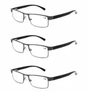 3X Rectangular Reading Glasses Business Metal Readers Mens 1.0 ~ 3.5 KFA363