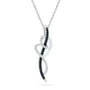 0.2 CT. T.W. Enhanced Black and White Natural Diamond Looping Ribbon Heart Pendant in Sterling Silver