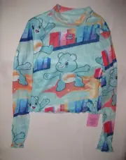 Shein x Care Bears tween girls sheer mesh long sleeve semi-crop top blue nwt