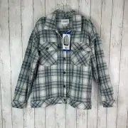 Boston Traders Women’s Plaid Shacket Sz L Textured Blue Cream Button Front NWT