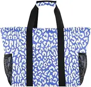 [sanluoli] Bag For Trunk Foldable Beach Tote Sandproof with Handles Carrying Bag, Blue White Leopard Print, 1 size