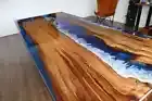 Ocean Wave Epoxy Resin Table, Customized Live Edge Epoxy Resin Dining Table Top