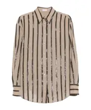 sequin-stripes shirt XS,M light brown
