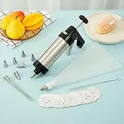 DJAPWPX Stainless Steel Cookie Press Kit, 16 Cookie Discs, 8 Icing Tips, Easy to Use and Clean, Ideal for Biscuit Cake Dessert Making